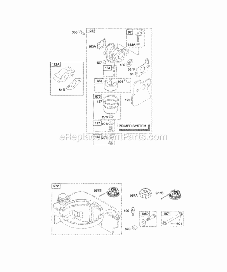 Carburetor Fuel Supply Diagram and Parts List for 11A602-0125-E1  Briggs and Stratton Engine
